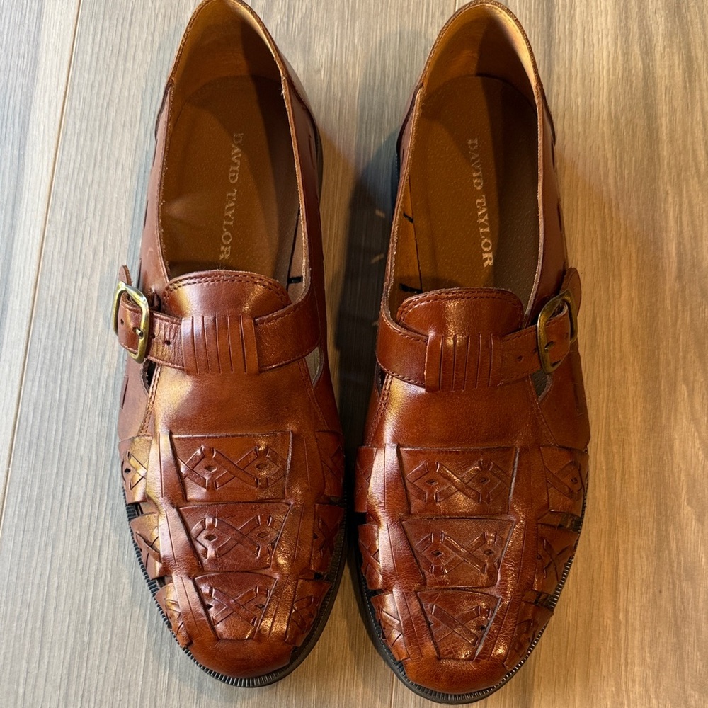 David Taylor Men's Sergio Jr. Brown Leather Woven Loafers Size 10D